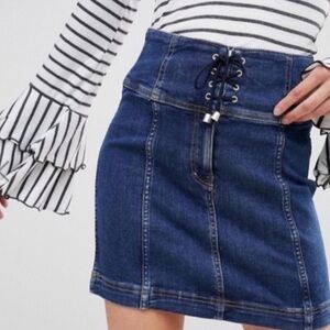 Free People Modern Femme Corset Lace-Up Denim Mini Skirt Size 6
